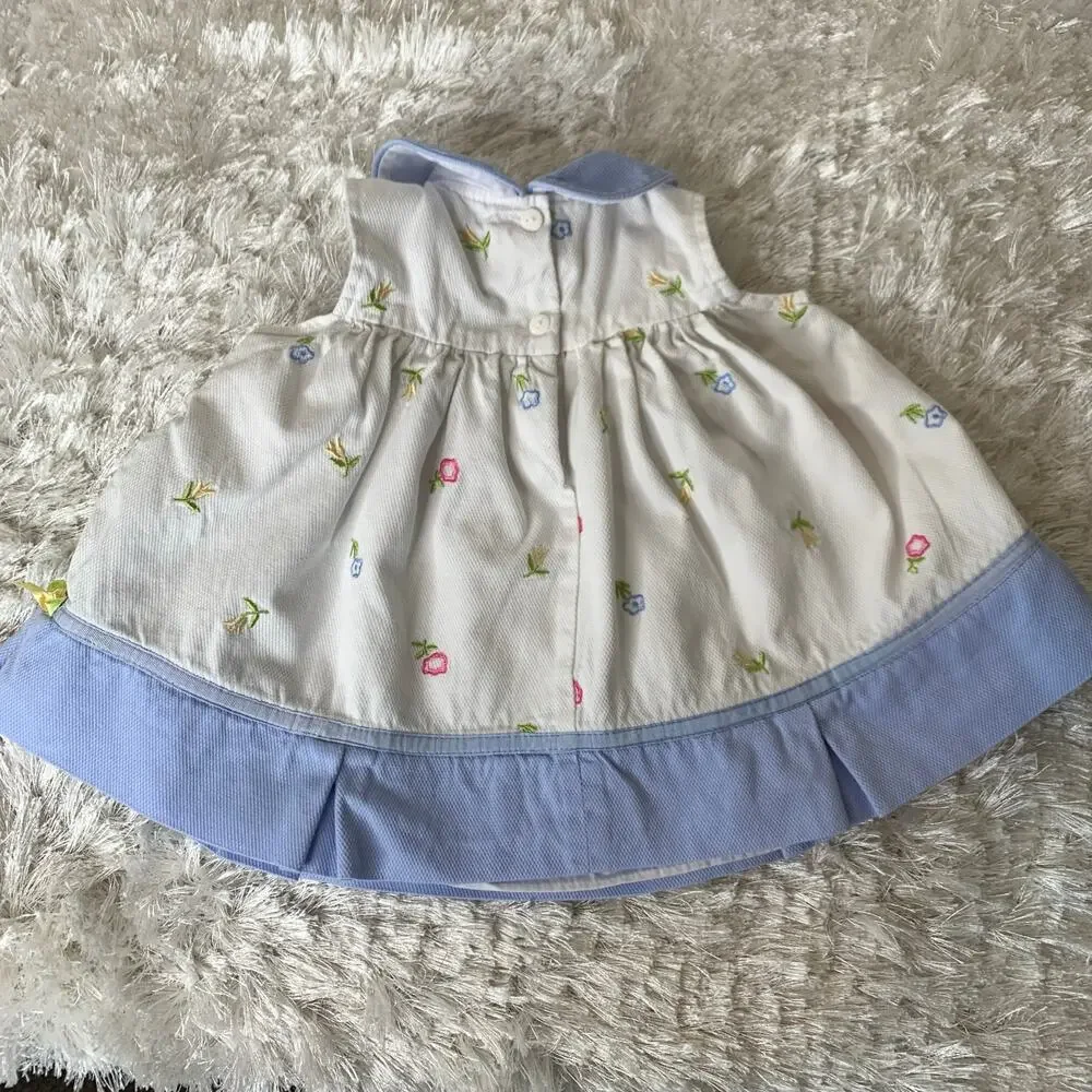 90s Samara Easter Floral Dress Blue Collar and Hem Roses 18 mo